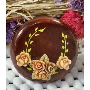 Vintage 1940's Wooden Peach Colored Floral Celluloid Brooch